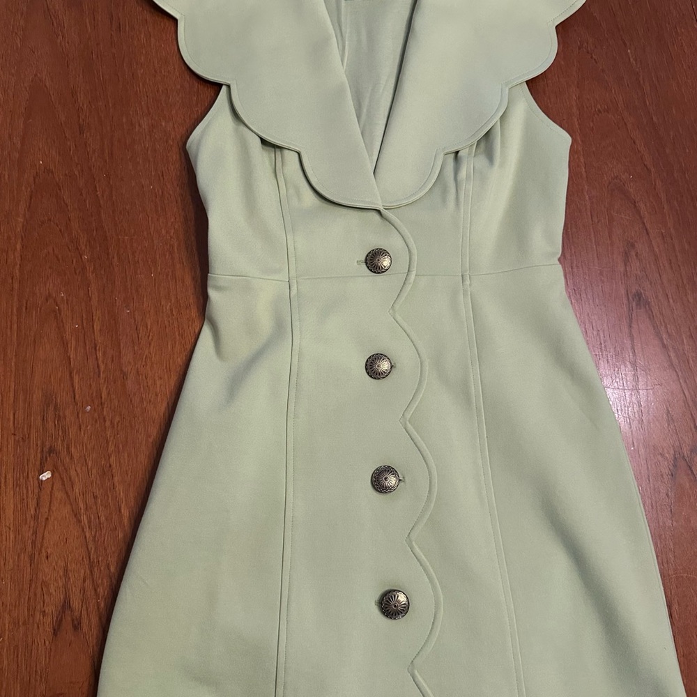 Anthropologie Maeve Scallop-Trim Sleeveless Mini Dress in Sage